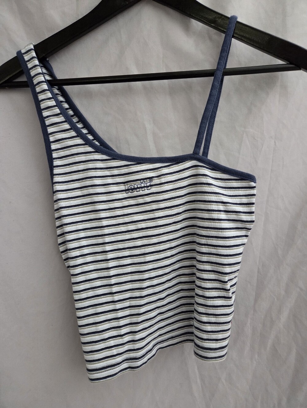 Levi's Striped One-Shoulder Tank Top in Navy and White